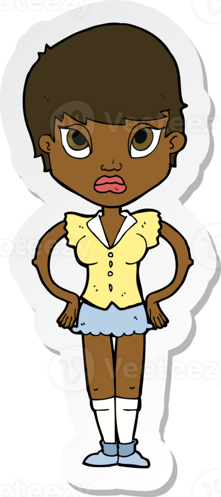 sticker of a cartoon annoyed girl png