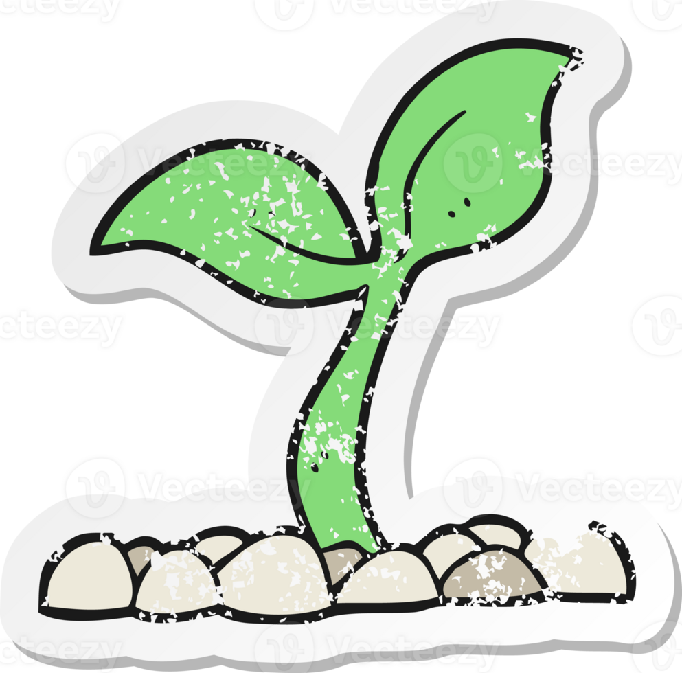 retro distressed sticker of a cartoon seedling png