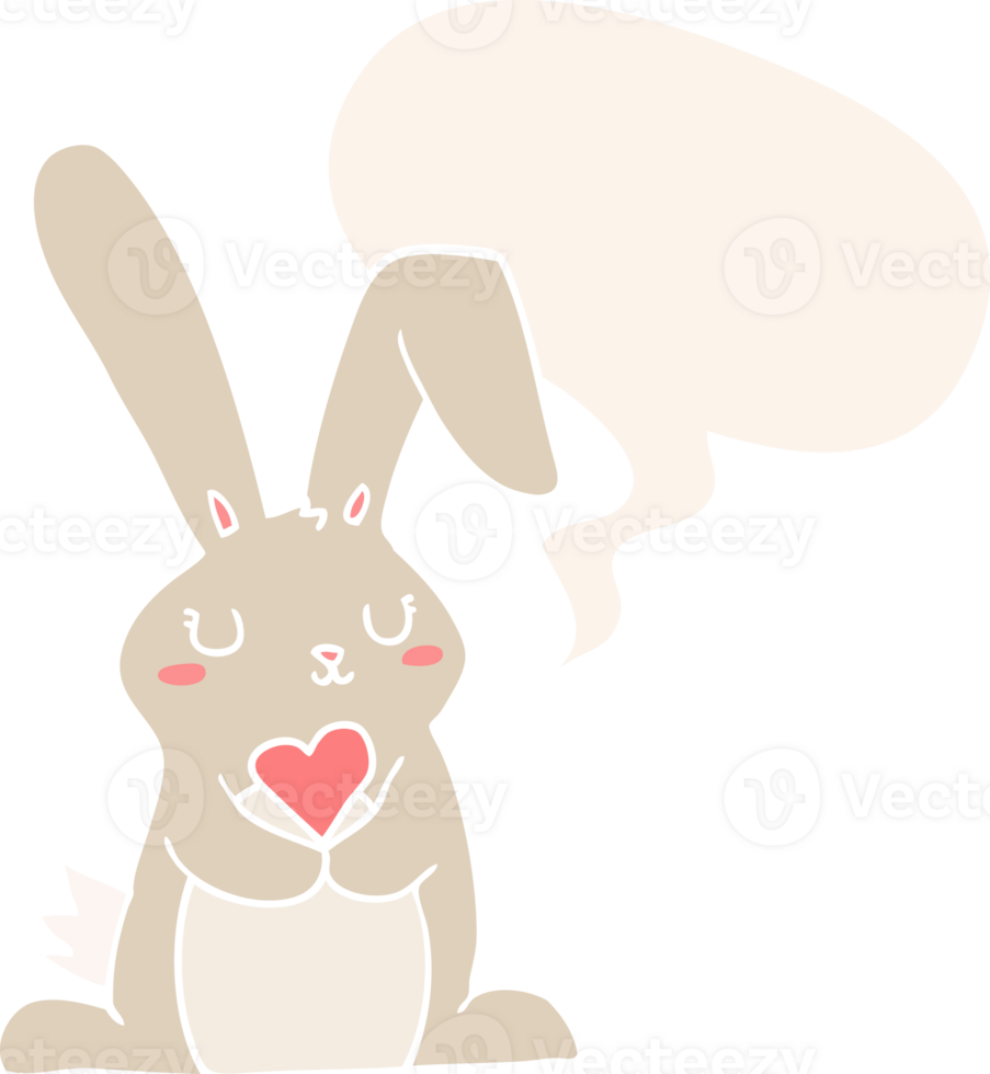 cartoon rabbit in love with speech bubble in retro style png