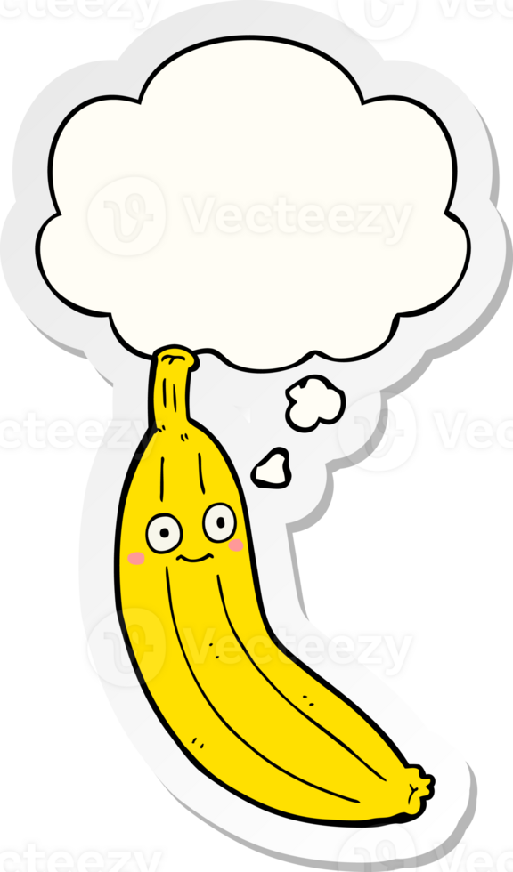 cartoon banana with thought bubble as a printed sticker png