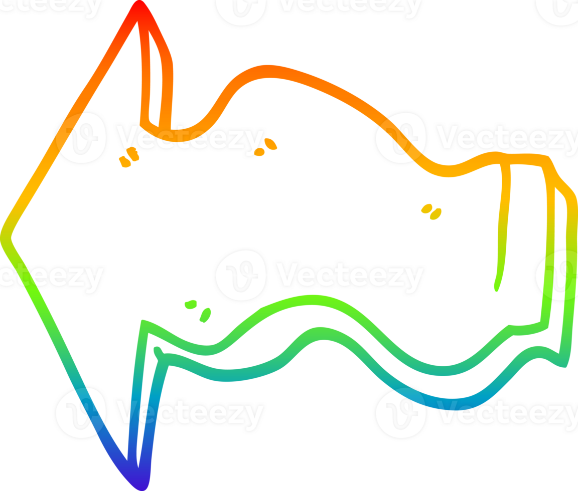 rainbow gradient line drawing of a cartoon pointing arrow png