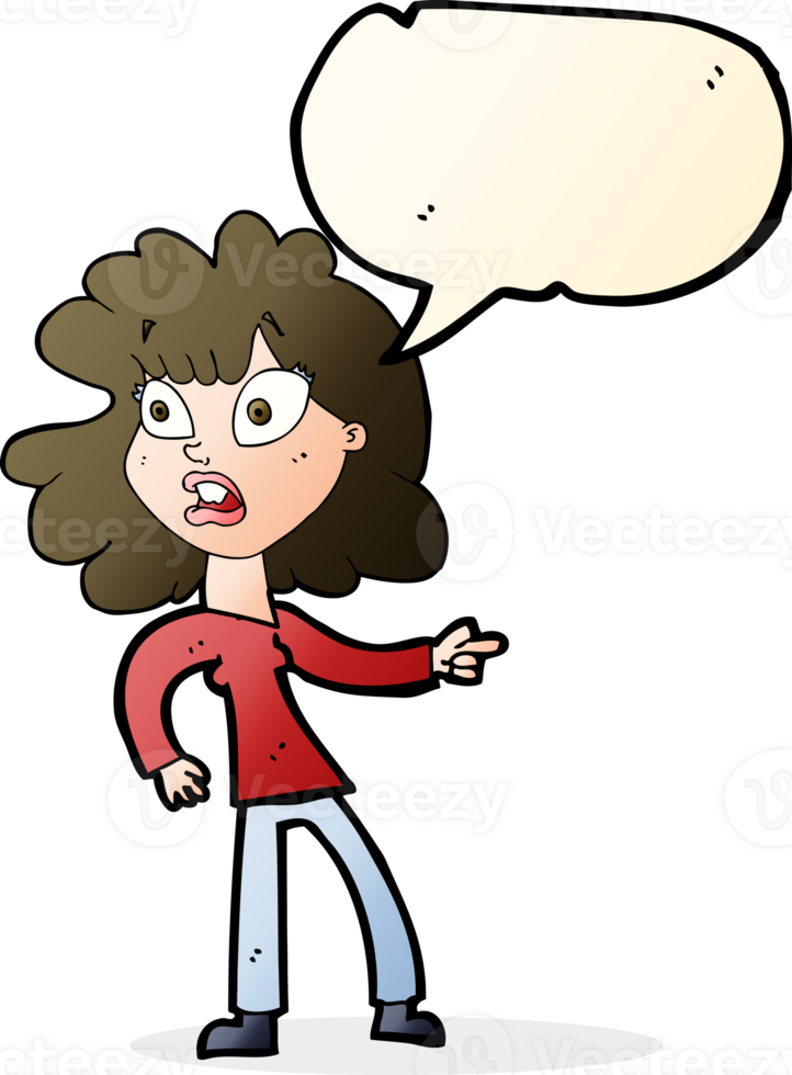 cartoon worried woman pointing with speech bubble png