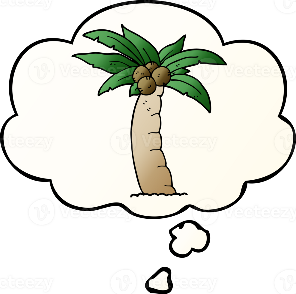 cartoon palm tree with thought bubble in smooth gradient style png