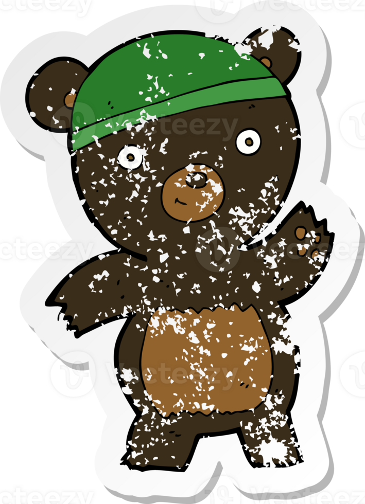 retro distressed sticker of a cute cartoon black bear png