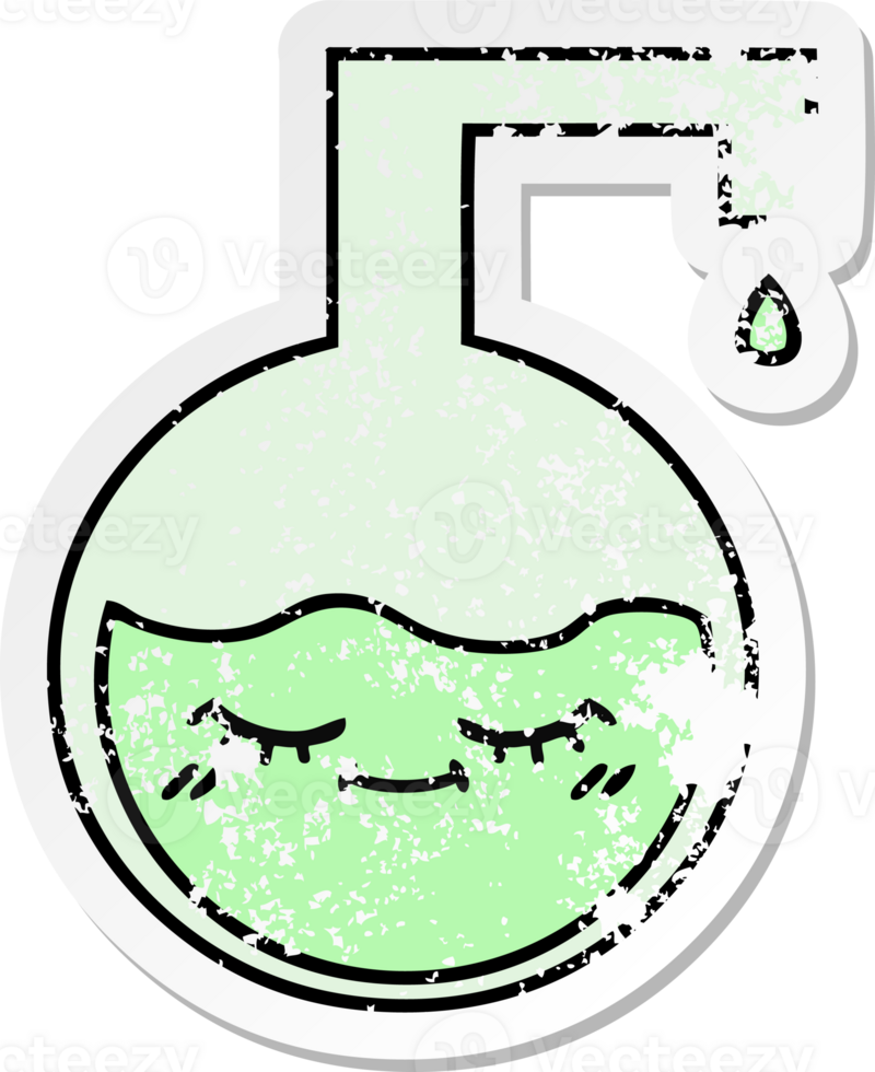 distressed sticker of a cute cartoon science experiment png