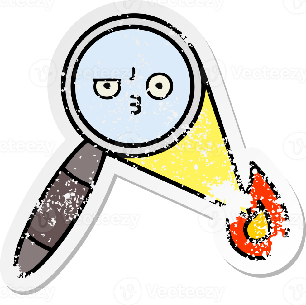 distressed sticker of a cute cartoon magnifying glass png