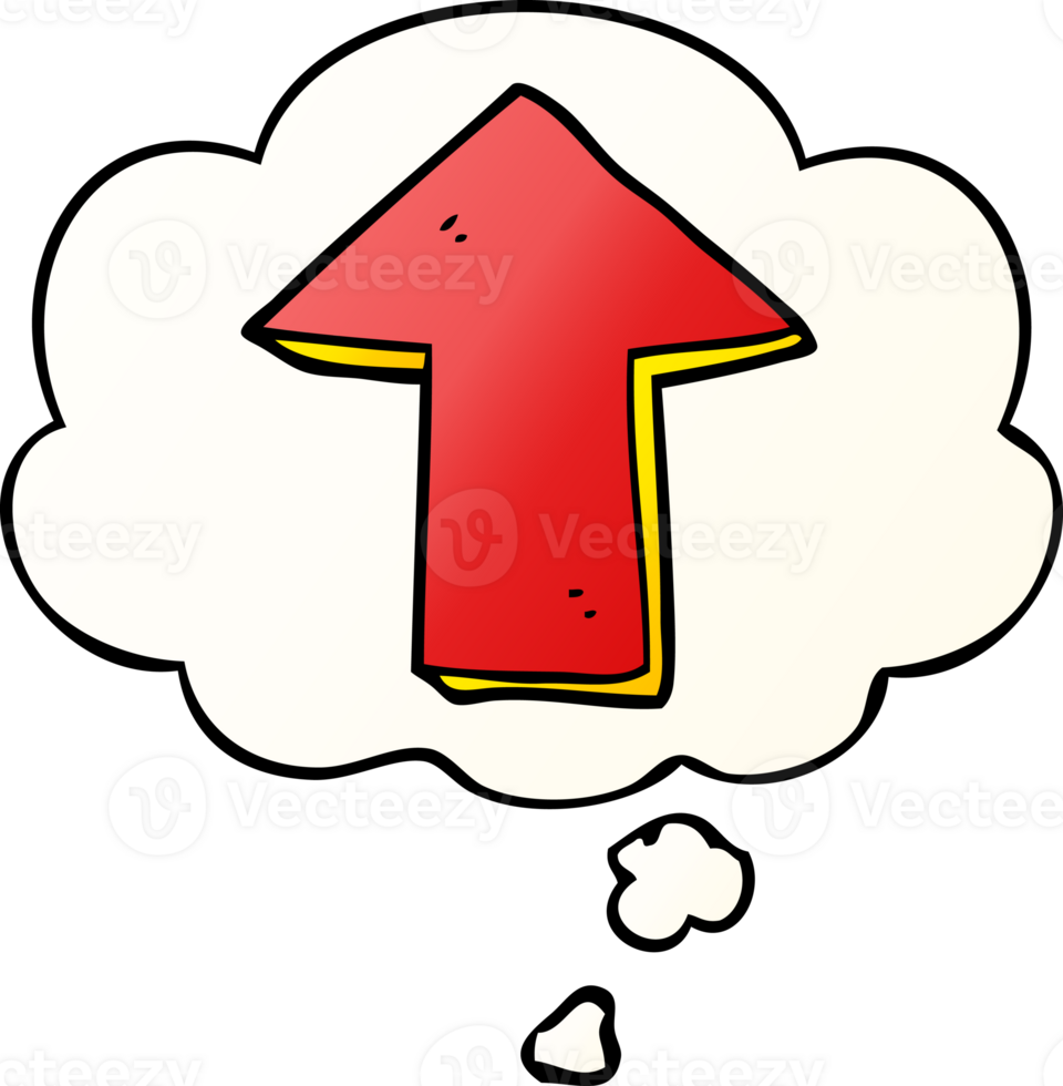 cartoon pointing arrow with thought bubble in smooth gradient style png