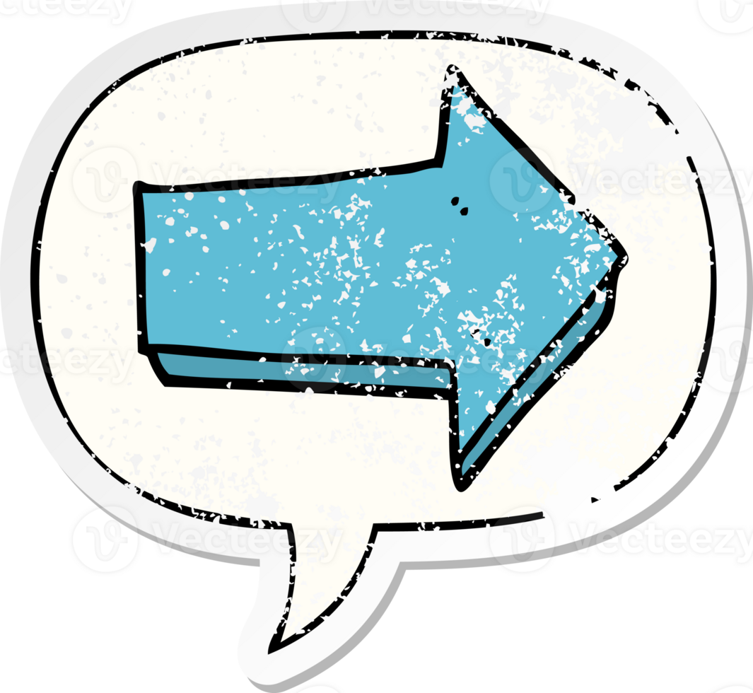 cartoon arrow with speech bubble distressed distressed old sticker png