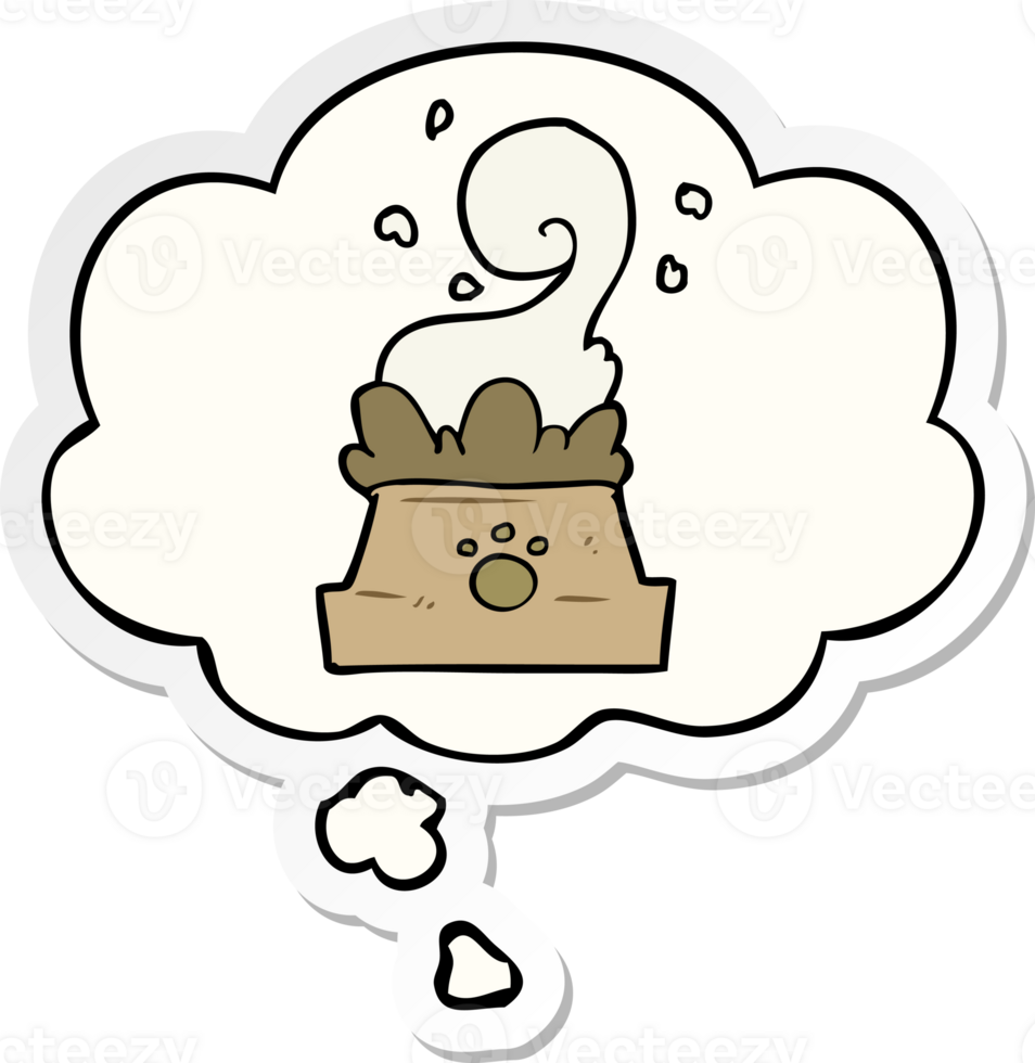 cartoon bowl of dog food with thought bubble as a printed sticker png