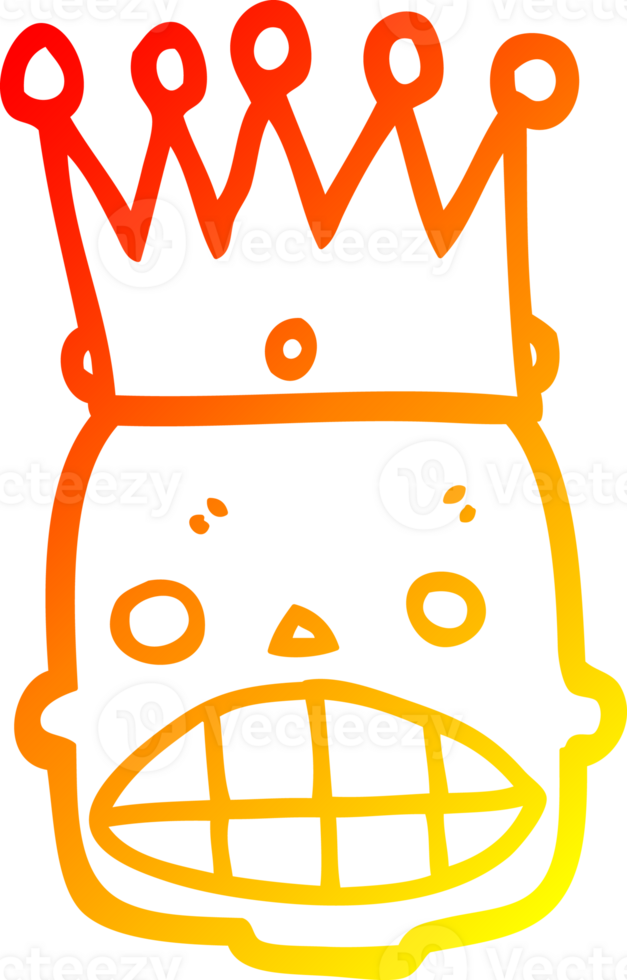 warm gradient line drawing of a cartoon spooky skull face with crown png