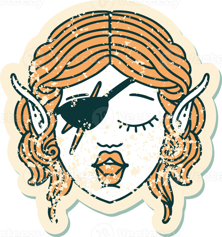 Retro Tattoo Style elf rogue character face png