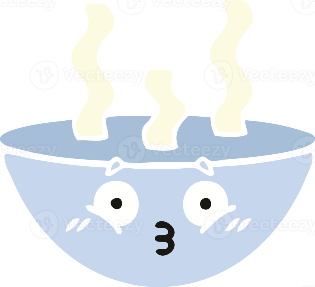 flat color retro cartoon of a bowl of hot soup png