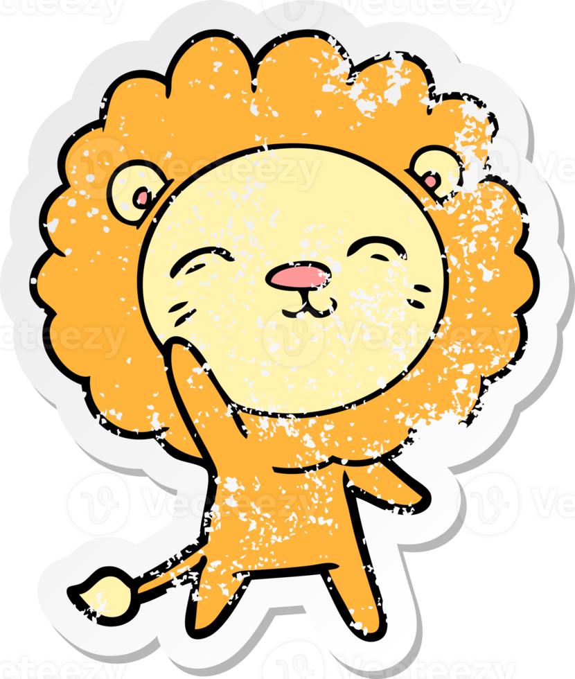 distressed sticker of a cartoon lion png