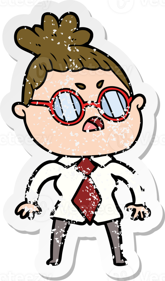 distressed sticker of a cartoon annoyed woman png