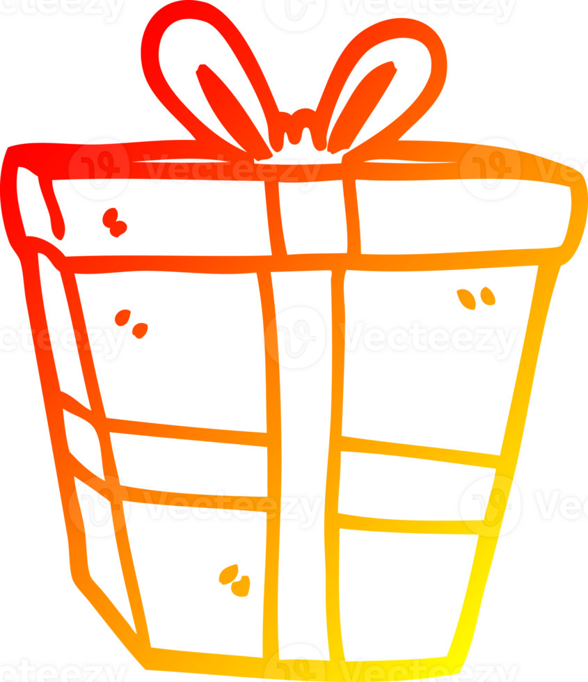 warm gradient line drawing of a cartoon gift wrapped present png