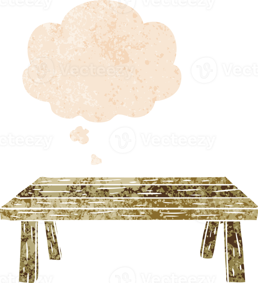 cartoon table with thought bubble in grunge distressed retro textured style png