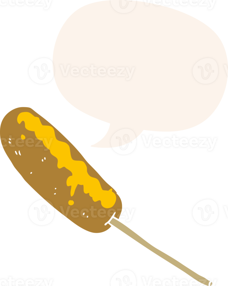 cartoon hotdog on a stick with speech bubble in retro style png