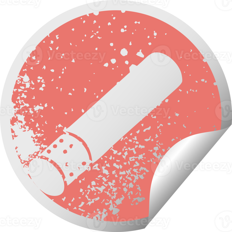 distressed circular peeling sticker symbol of a cigarette stick png