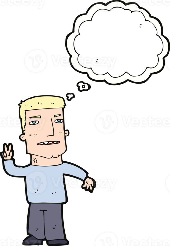 cartoon man giving peace sign with thought bubble png