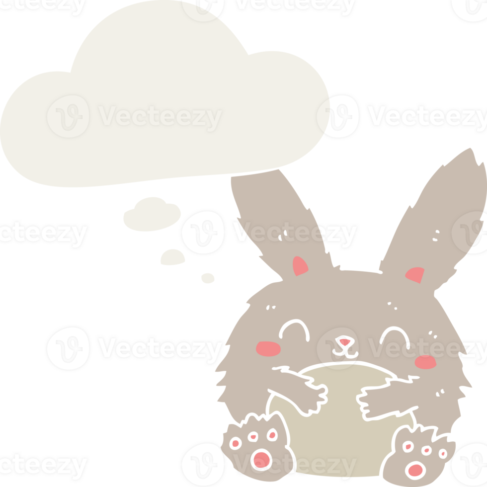 cute cartoon rabbit with thought bubble in retro style png