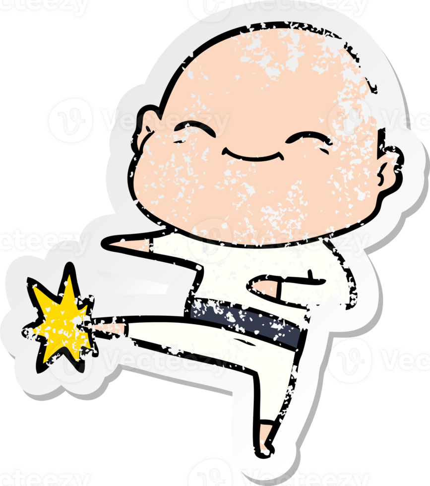 distressed sticker of a happy cartoon bald man png