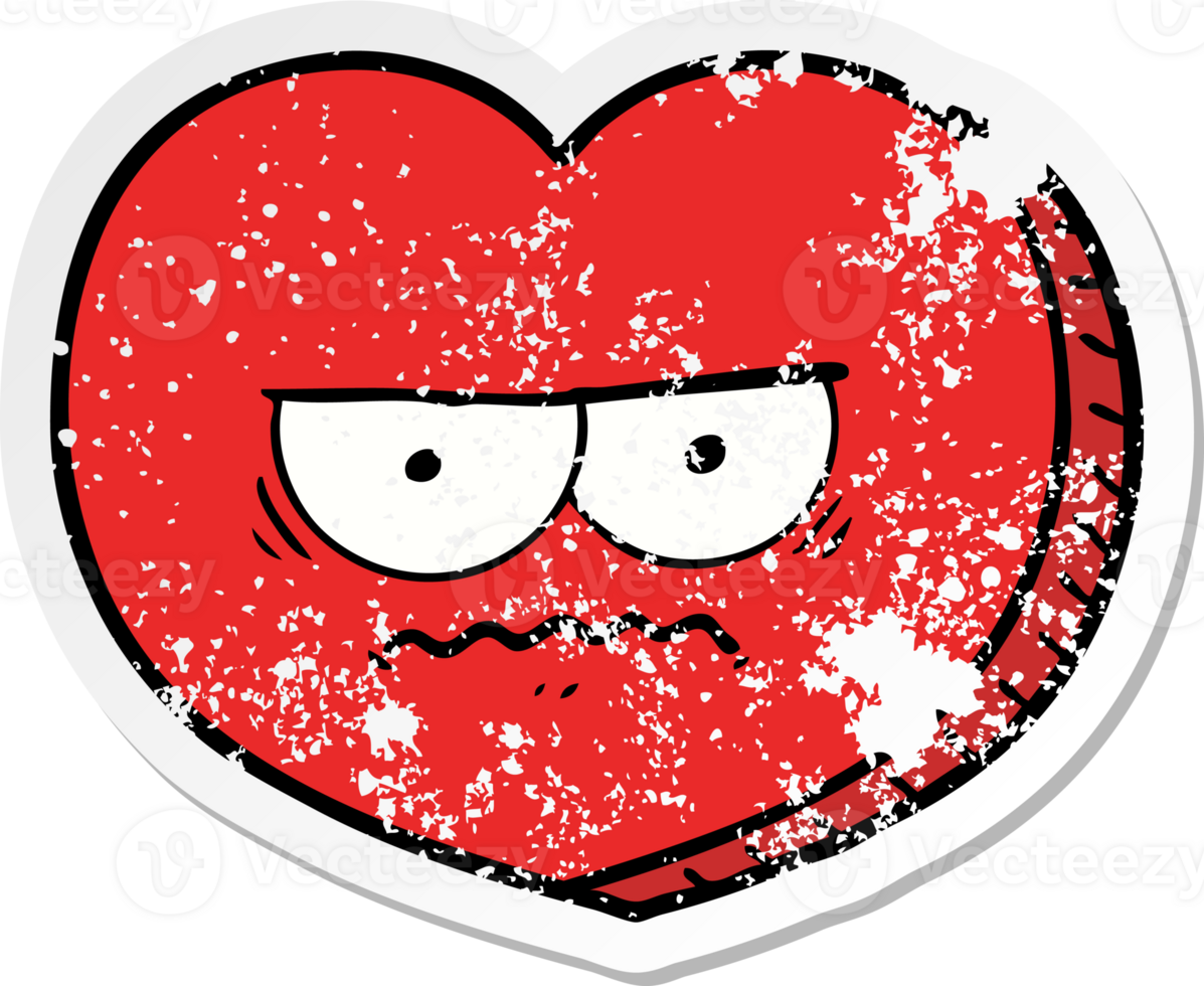 distressed sticker of a cartoon angry heart png