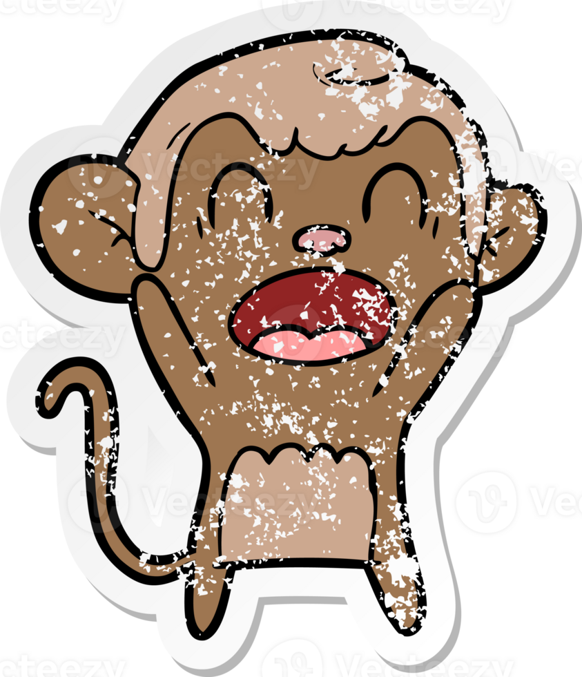 distressed sticker of a shouting cartoon monkey png