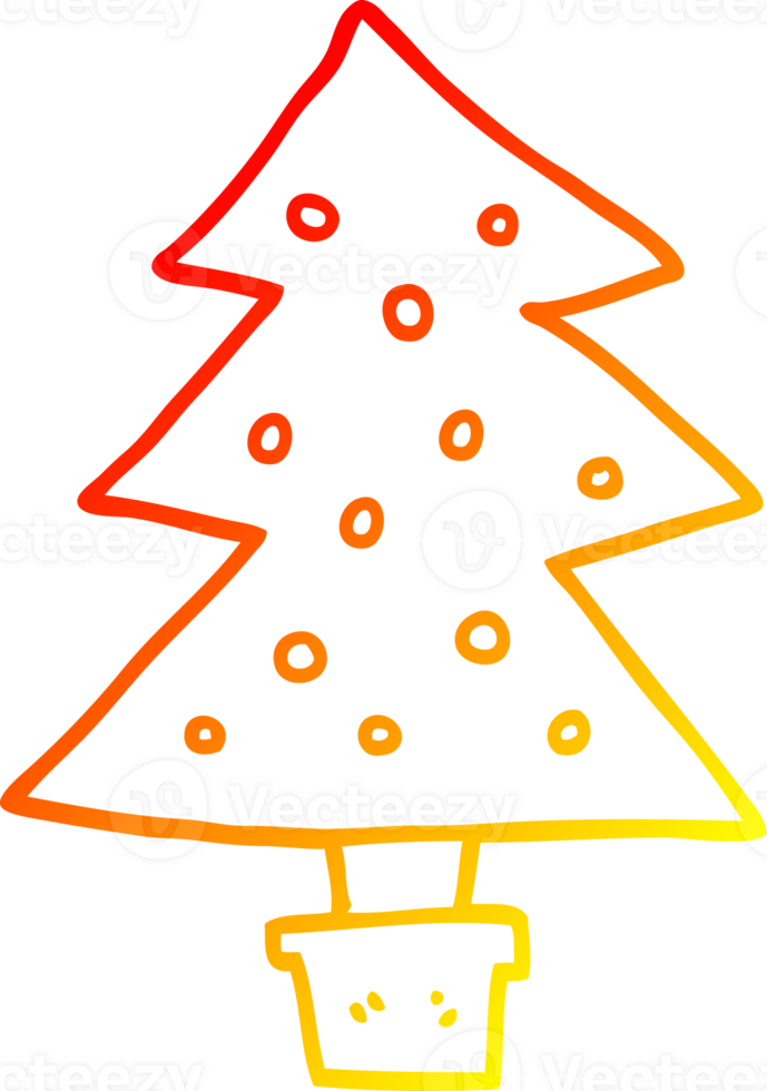 warm gradient line drawing of a cartoon christmas tree png