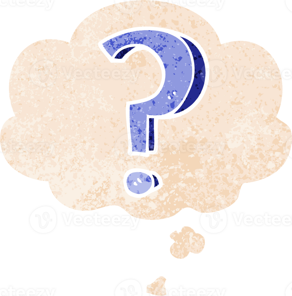 cartoon question mark with thought bubble in grunge distressed retro textured style png
