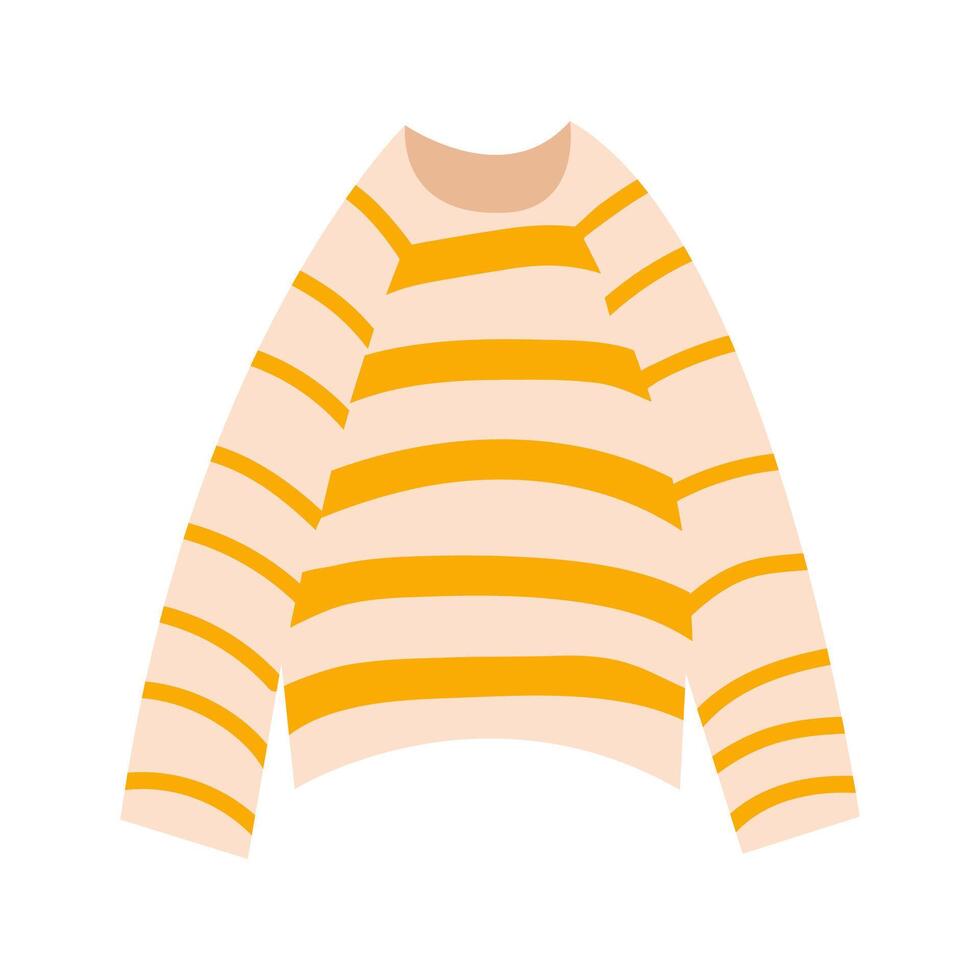 striped sweater in flat style. Closet element on white isolated background. Object on autumn theme. Cozy and warm clothes. vector