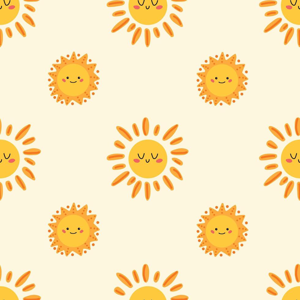 Seamless pattern with a cute sun. Summer positive pattern for kids. Print for children's fabric, textile. vector