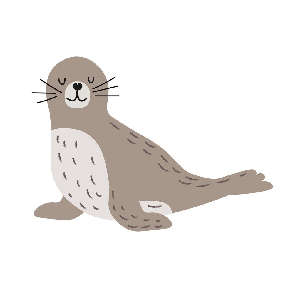 Cute seal. Arctic wild animal. illustration in flat style. White isolated background. vector