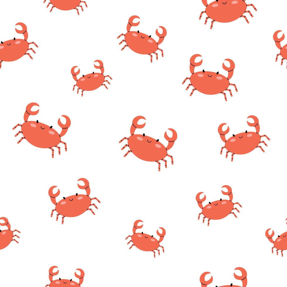 Seamless pattern with crab. Sea cute inhabitant. illustration in flat style. Cute minimalistic pattern. For textiles and packaging. White isolated background. vector