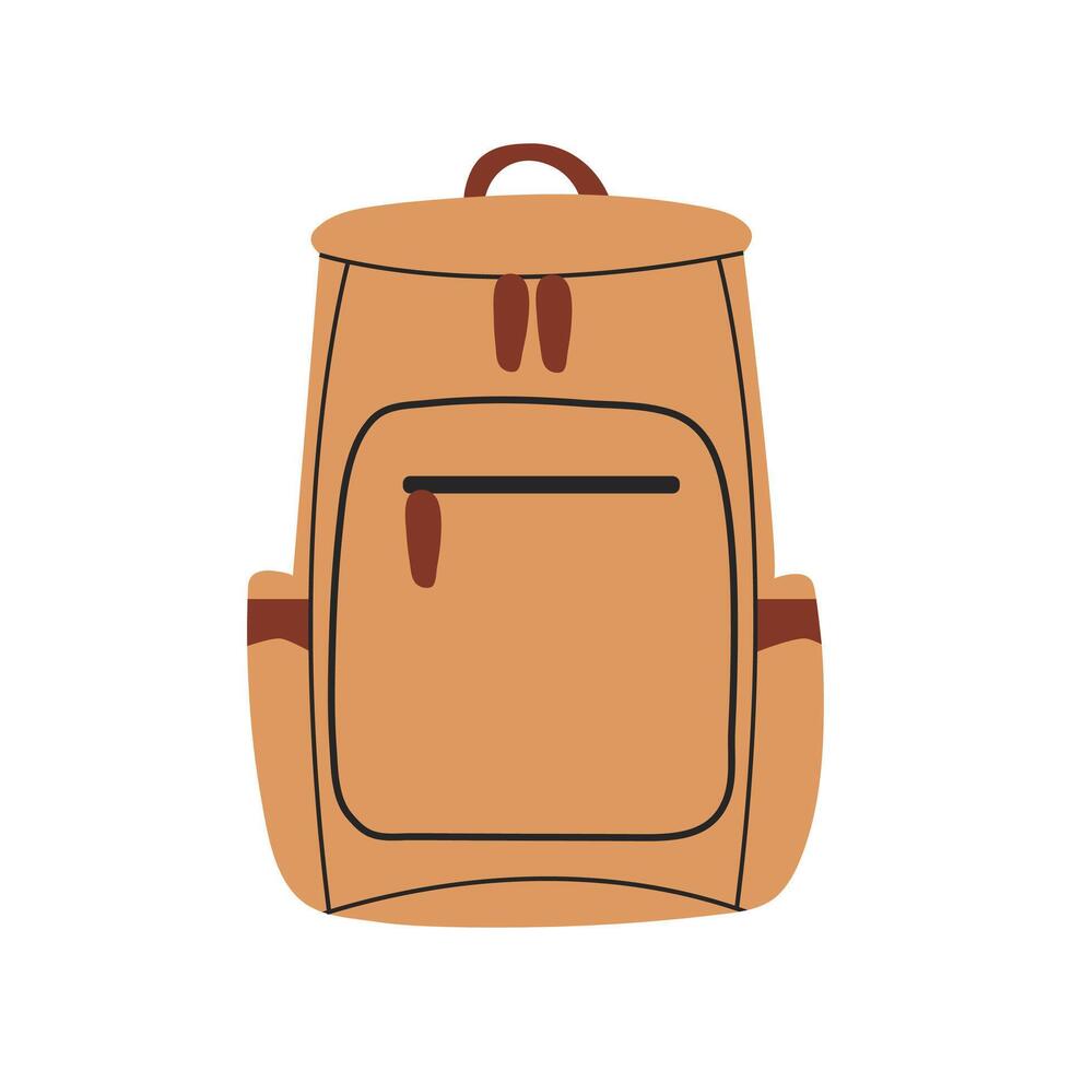 Flat style backpack. Traveler's backpack. An accessory for traveling. Large brown backpack. White isolated background. illustration. vector