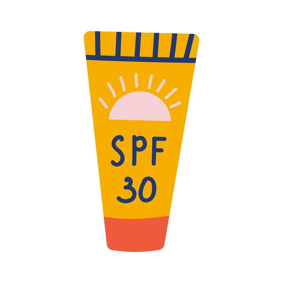 Hand drawn sunscreen. SPF cream. SPF 30. White isolated background. illustration. vector