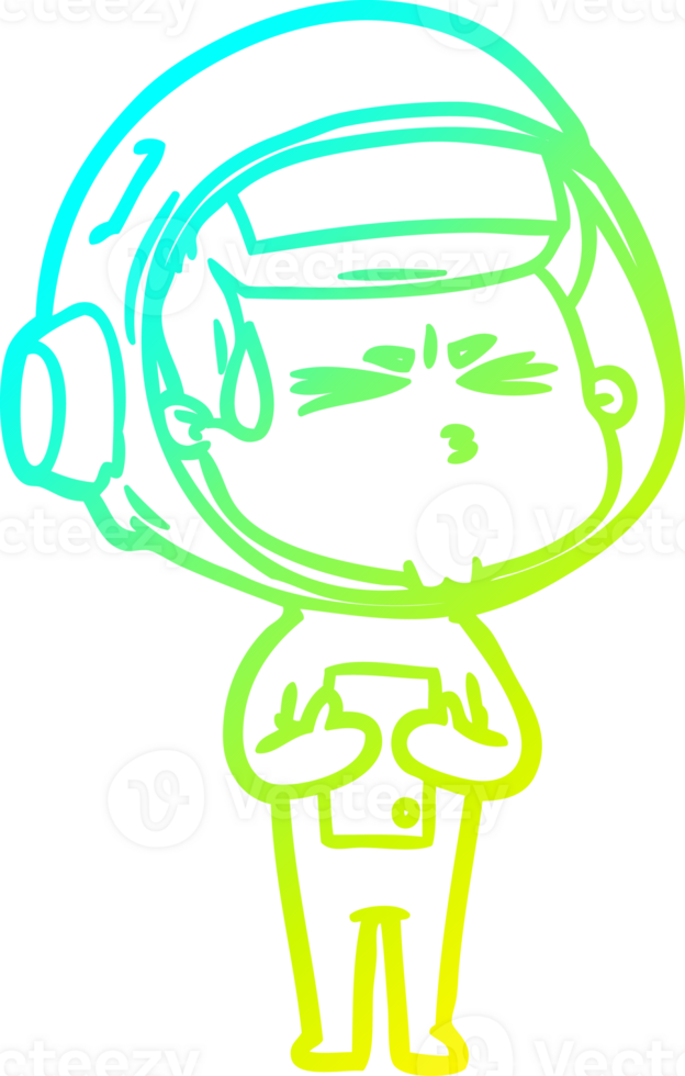 cold gradient line drawing of a cartoon stressed astronaut png