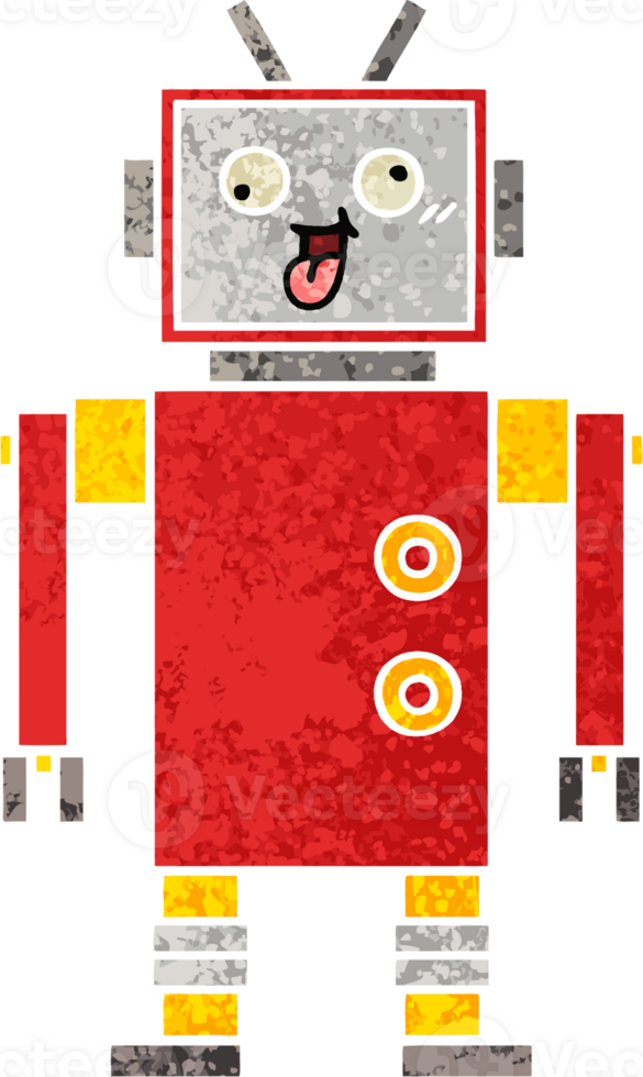 retro illustration style cartoon of a crazy robot png