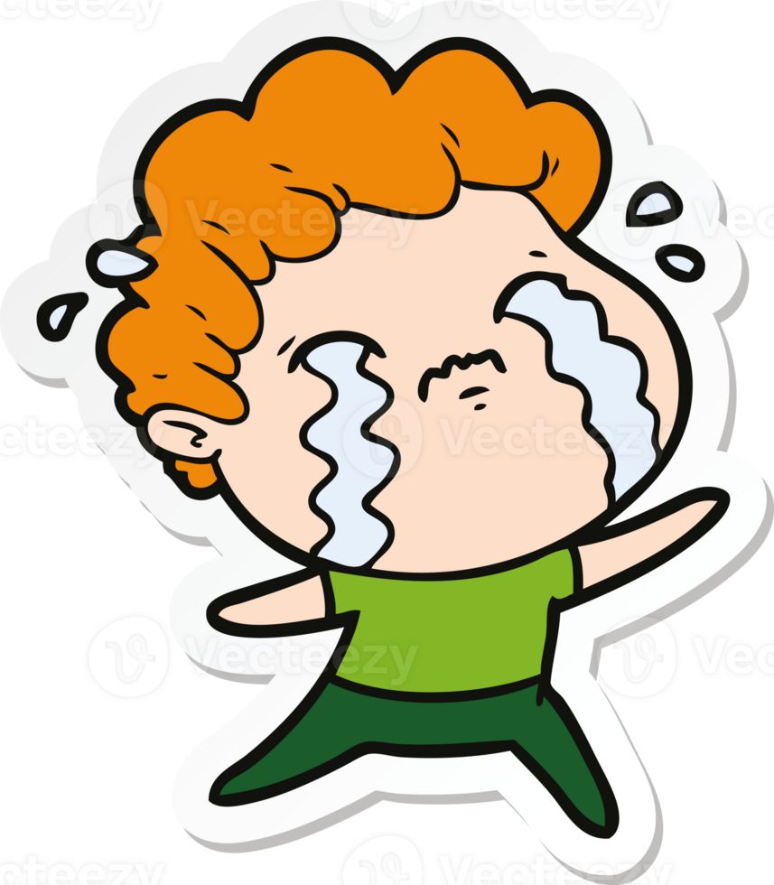 sticker of a cartoon man crying png