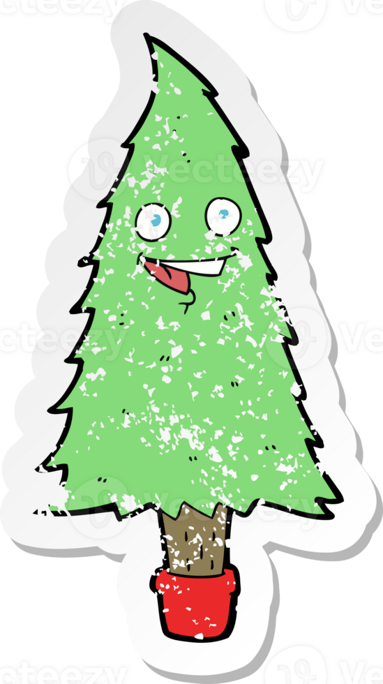 retro distressed sticker of a cartoon christmas tree png