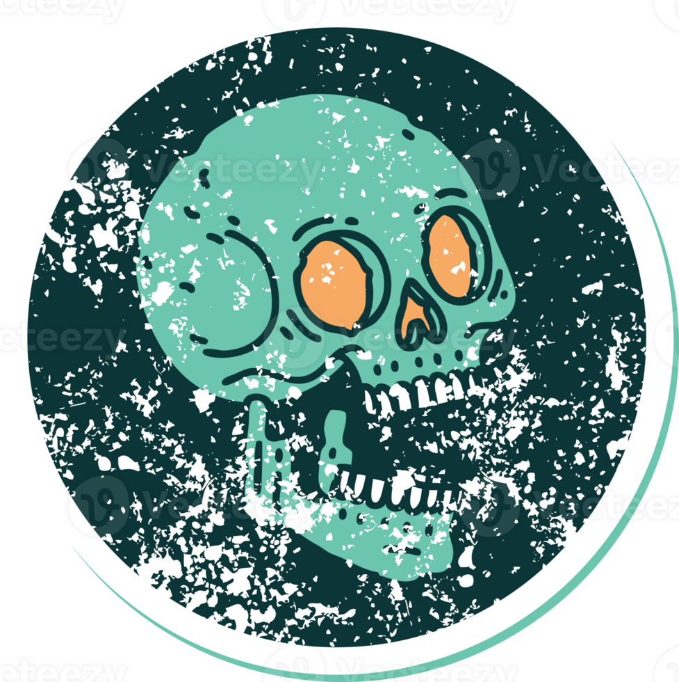 iconic distressed sticker tattoo style image of a skull png