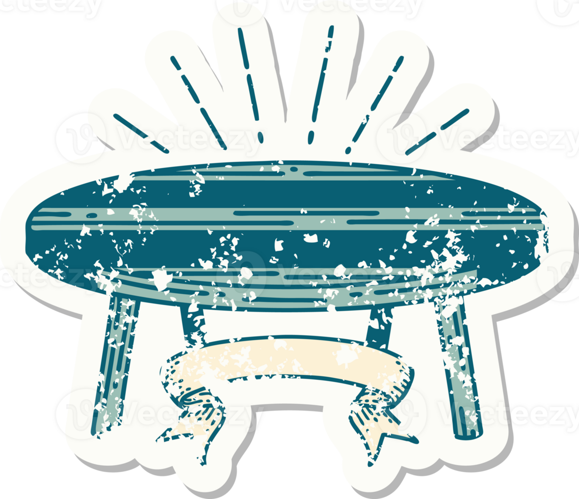 worn old sticker of a tattoo style wood table png