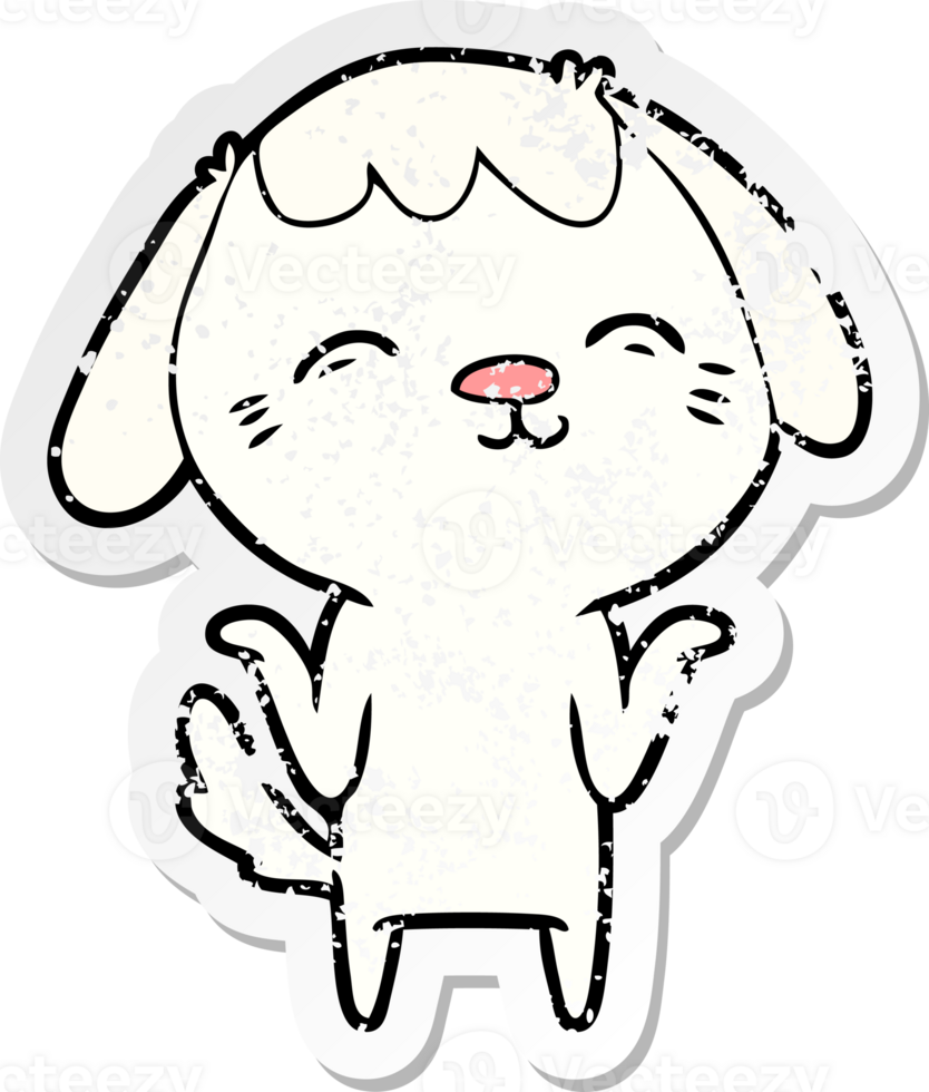 distressed sticker of a happy cartoon dog png