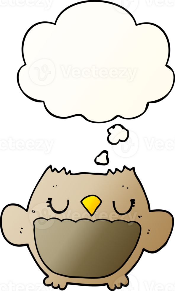 cartoon owl with thought bubble in smooth gradient style png