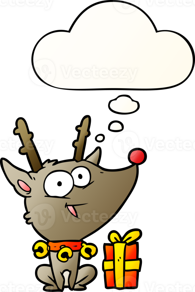 cartoon christmas reindeer with thought bubble in smooth gradient style png