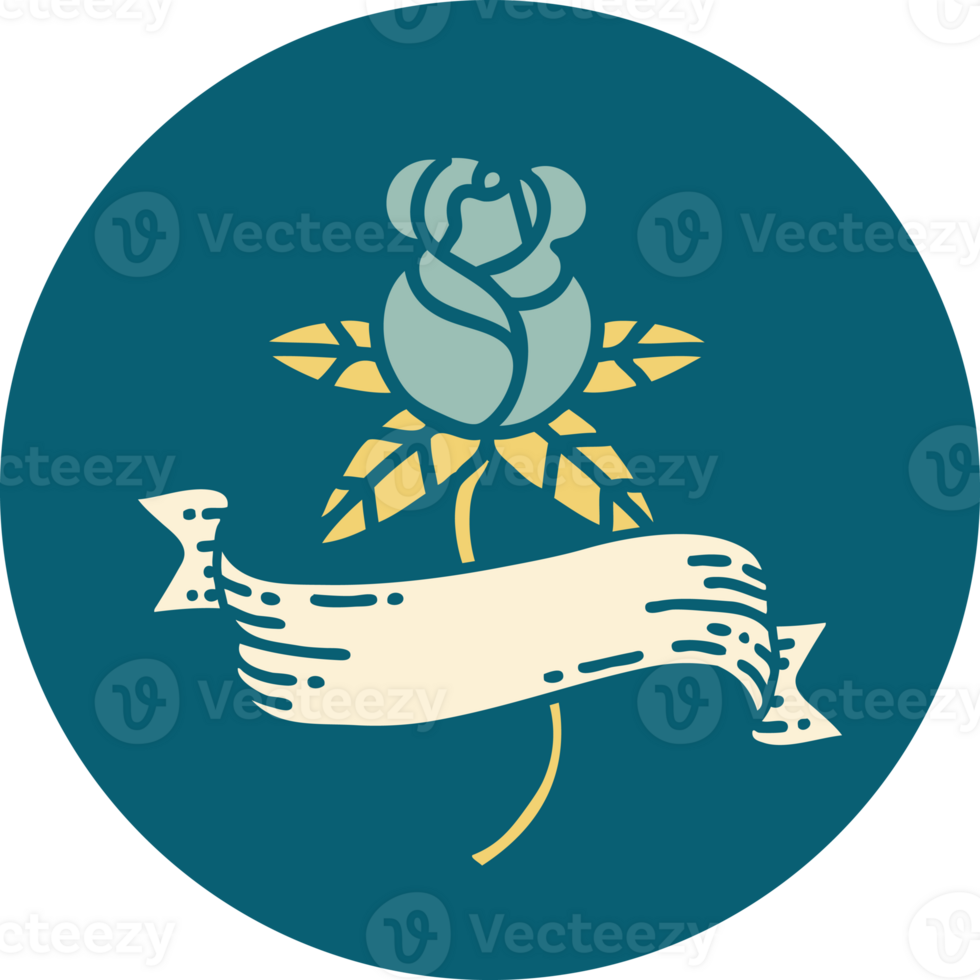 iconic tattoo style image of a rose and banner png