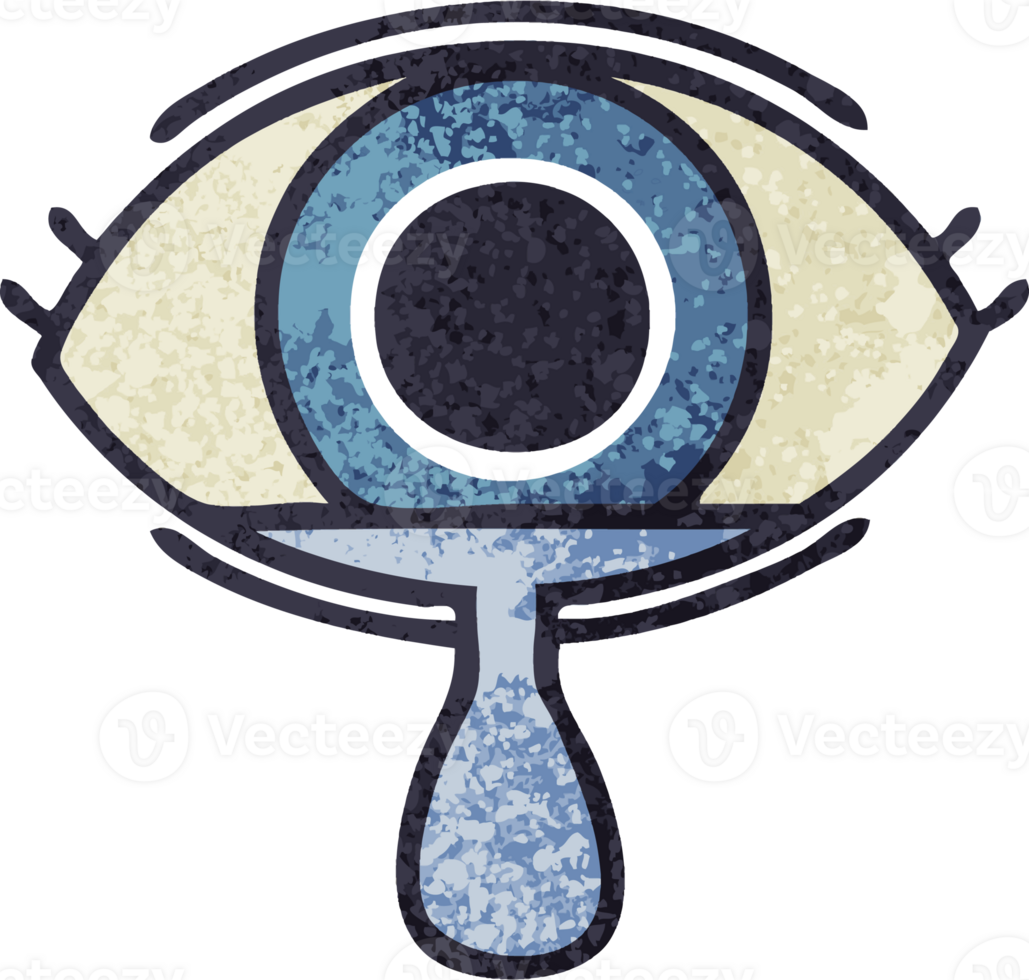 retro illustration style cartoon of a crying eye png