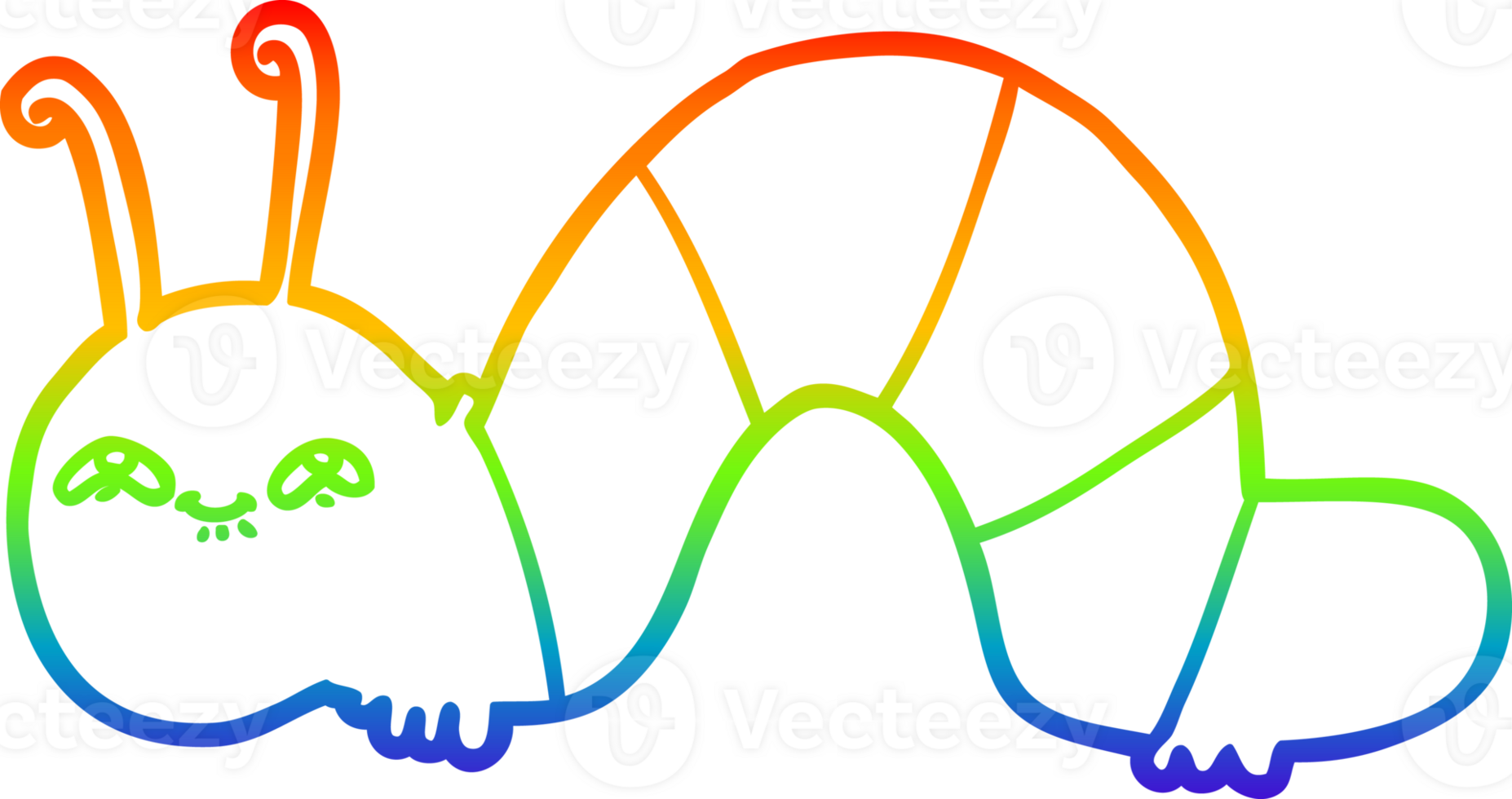 rainbow gradient line drawing of a cartoon happy caterpillar png