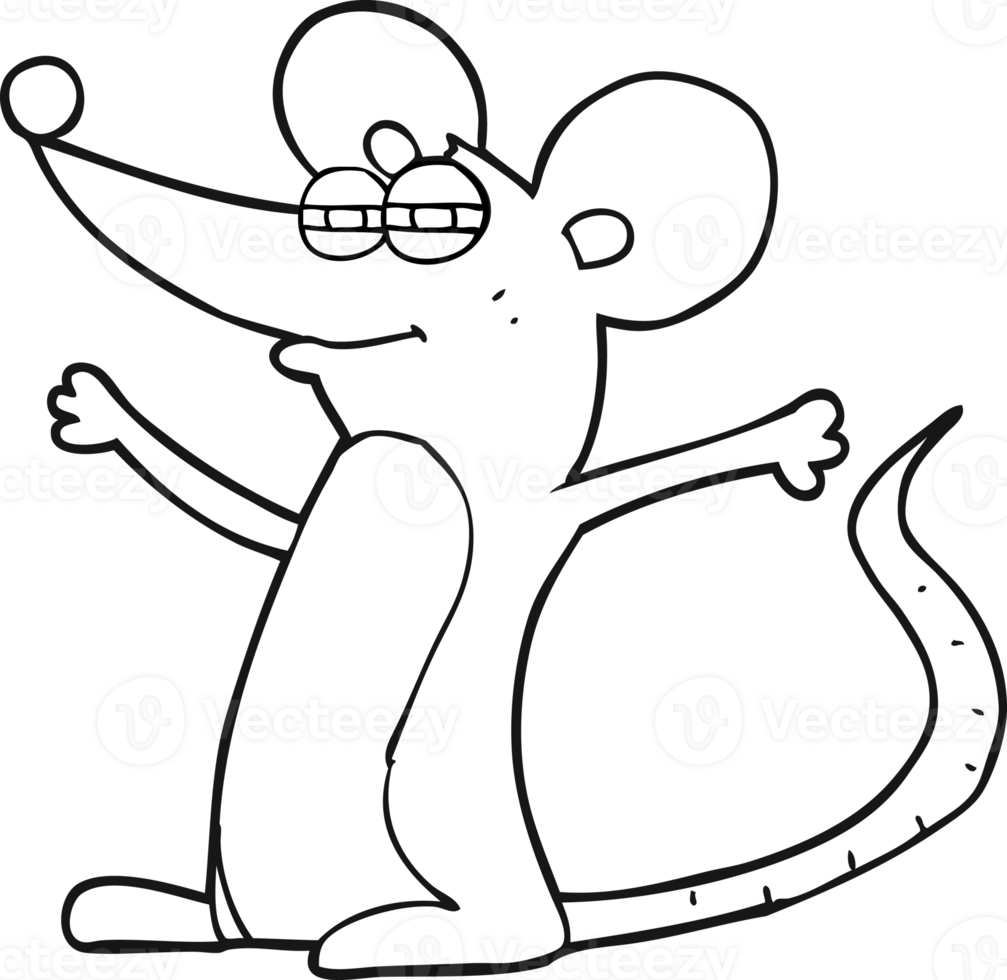 hand drawn black and white cartoon mouse png
