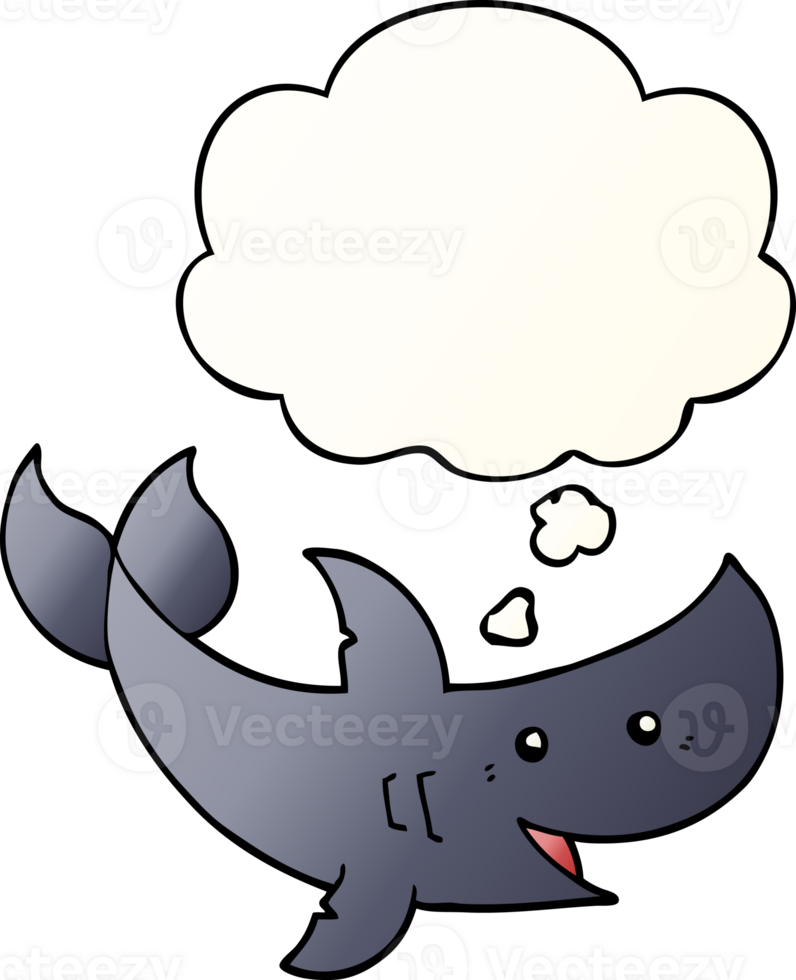 cartoon shark with thought bubble in smooth gradient style png