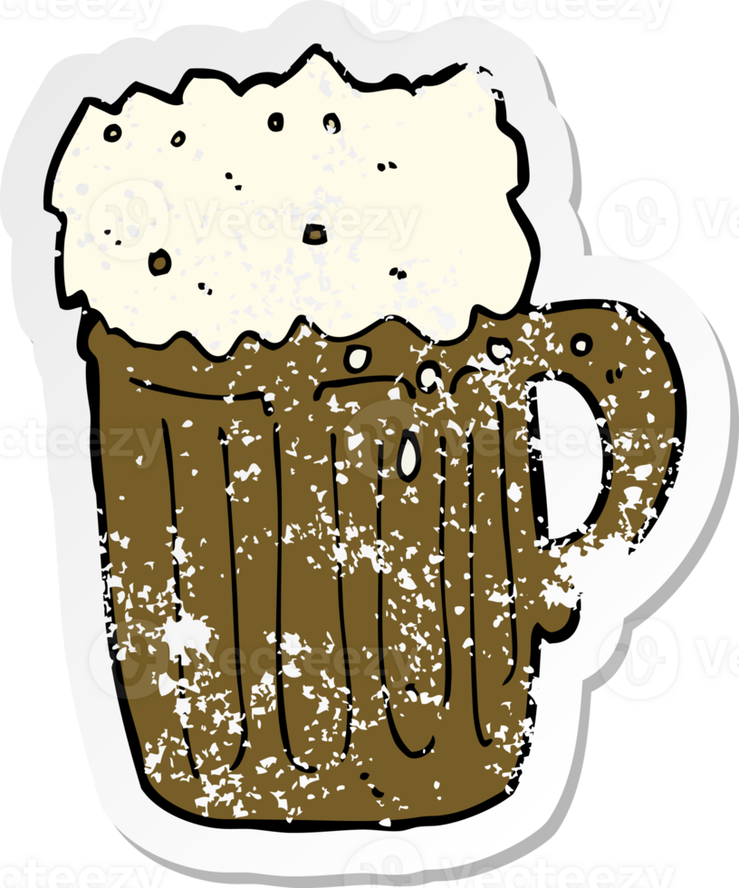 retro distressed sticker of a cartoon mug of beer png